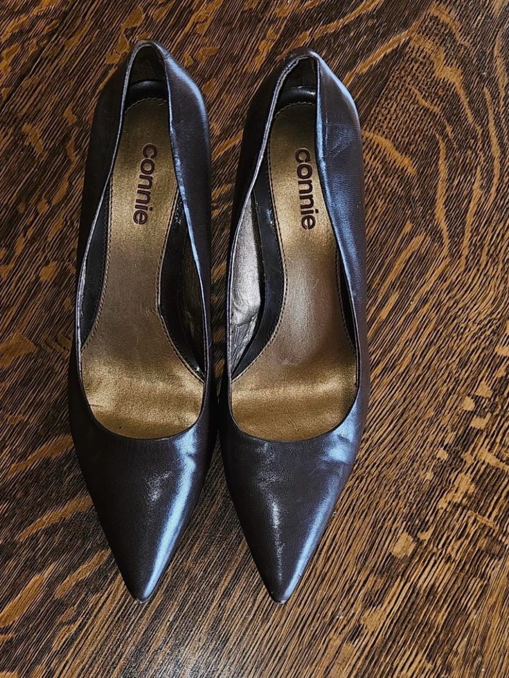 Connie Black Pointed-Toe Leather Pumps